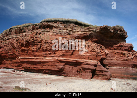 Bunter scogliera di arenaria su Hilbre Island, il Wirral, Merseyside, Regno Unito Foto Stock