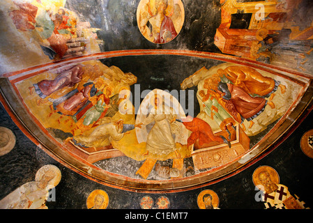 L affresco della Risurrezione da Pareklission della Chiesa di Chora, un capolavoro di arte bizantina, Istanbul, Turchia. Foto Stock