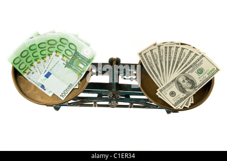 Dollari ed Euro su scala. Differenze nelle valute Foto Stock