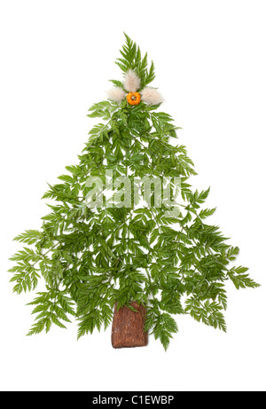 Decorativo abete di Natale da erba verde messo su sfondo bianco Foto Stock