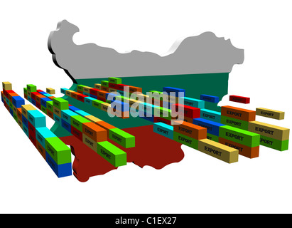 La Bulgaria mappa con pile di contenitori di esportazione illustrazione Foto Stock