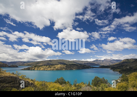 Il Cile, il tramonto sul lago di Lago General Carrera, Patagonia Foto Stock