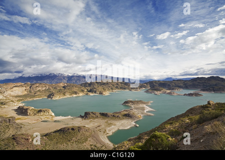 Il Cile, il tramonto sul lago di Lago General Carrera, Patagonia Foto Stock