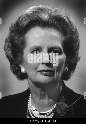 Monocromatico Ritratto di signora Margaret Thatcher t quando era Primo Ministro del Regno Unito Gran Bretagna. Foto di David Cole. Foto Stock