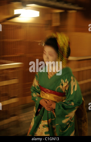 Giappone, isola di Honshu, Kyoto, una geisha nel quartiere di Gion Foto Stock