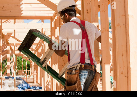 Carpenter portante una scaletta Foto Stock