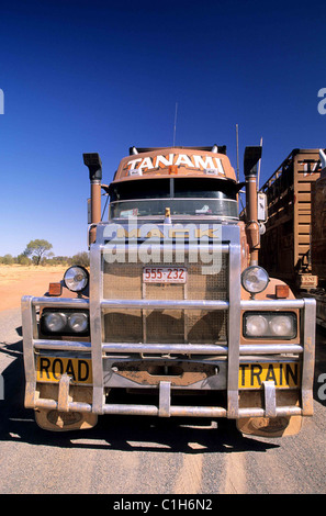 Australia, Territorio del Nord, Road Train, autocarri di più di 50 metri di lunghezza attraversano il paese da nord a sud Foto Stock