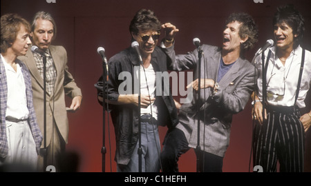 Rolling Stones Mick Jagger, Charlie Watts, Bill Wyman, Keith Richards, Ronnie Wood in New York annunciando una serie di eventi Foto Stock