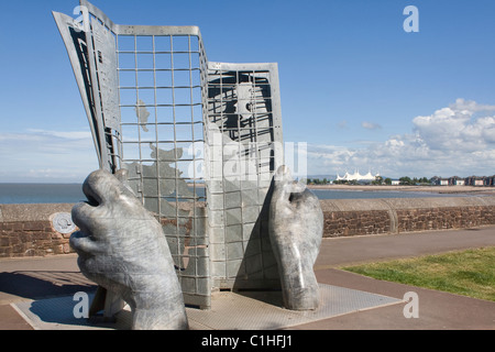 Monumento di inizio e fine del sentiero della costa sud-occidentale, Minehead Promenade, Somerset, Inghilterra Regno Unito Foto Stock