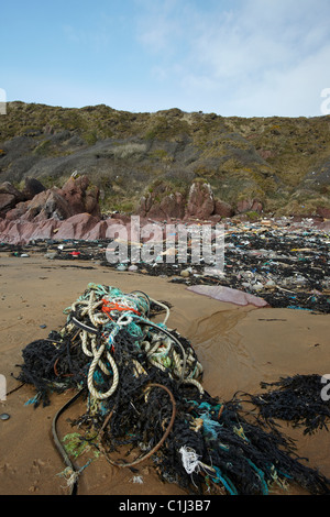 E Flotsum Jetsum, Freshwater West Beach, Pembrokeshire, Wales, Regno Unito Foto Stock