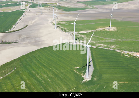 Vista aerea della fattoria eolica vicino a Jerez de la Frontera, la provincia di Cadiz Cadice, Andalusia, Spagna Foto Stock