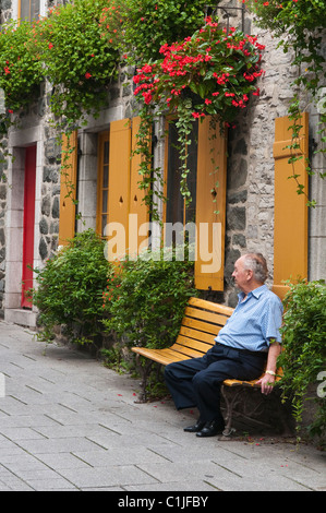 Quebec City, Quebec, Canada. Decorazioni floreali in città vecchia. Foto Stock