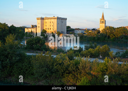 Francia, Bouches du Rhone, Tarascon, Re René il castello del XIV e XV secolo sul fiume Rodano banche Foto Stock