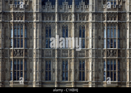 Una vista della parte anteriore del case del parlamento di Londra, Inghilterra in una giornata di sole Foto Stock