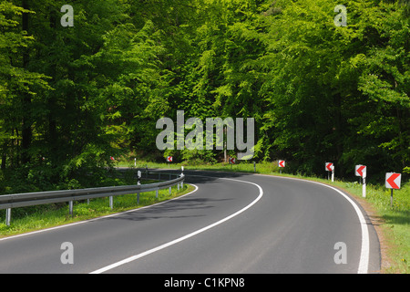 Strada in primavera, Oberbessenbach, Spessart, Baviera, Germania Foto Stock