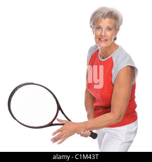 Piena isolati studio ritratto di una attiva donna senior Foto Stock