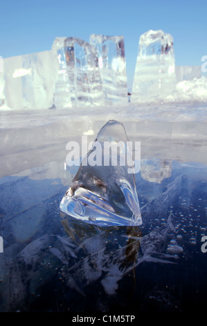 I cristalli di ghiaccio sul lago Baikal Foto Stock