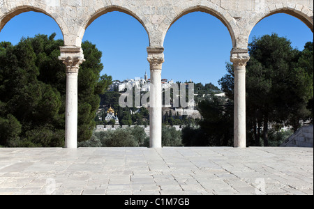 Israele, Gerusalemme, vista sul Monte degli Ulivi da Temple Mount (Har Habait) Foto Stock