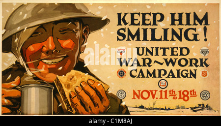 Il tempo di guerra poster, tenere lui sorridendo. Foto Stock