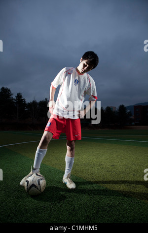 Il calciatore indossando nazionale coreana jersey in Chugju, Chungbuk, Corea Foto Stock