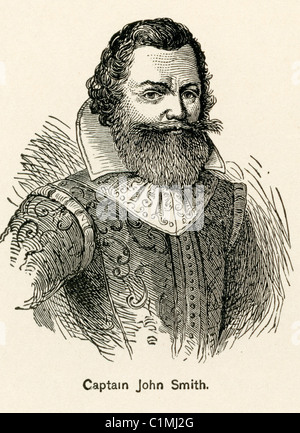 Vecchia litografia del capitano John Smith (1580 - 1631), ammiraglio di New England che era un esploratore inglese. Fondata Jamestown. Foto Stock