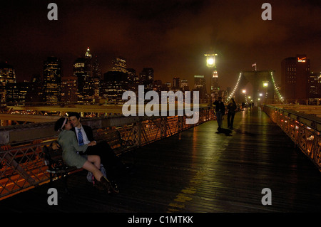 Stati Uniti, New York City, Manhattan, Ponte di Brooklyn e il sud di Manhattan Foto Stock