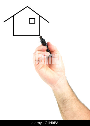 Una scrittura a mano con un nero marka su uno schermo di vetro Foto Stock