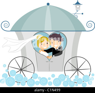Illustrazione di sposi in un matrimonio carrello Foto Stock