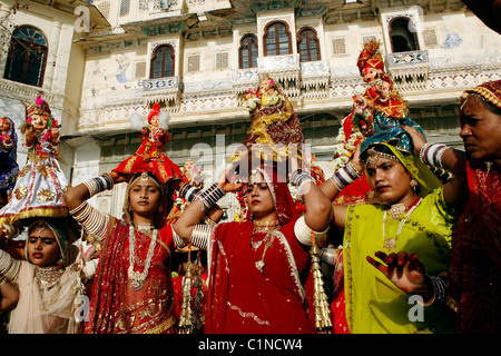 India Rajasthan, Udaipur, durante il festival di Mewar Foto Stock