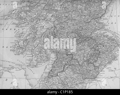 Vecchia Mappa della Scozia originali dalla geografia textbook, 1884 Foto Stock
