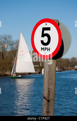 La vela di una barca sul Norfolk Broads Foto Stock