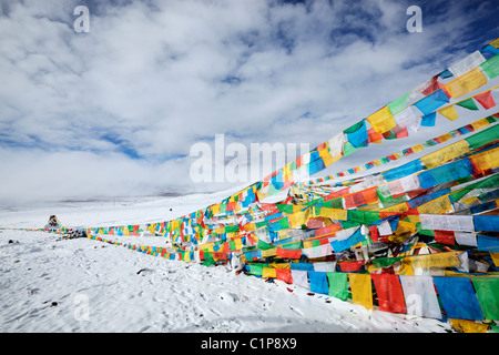 Il Tibet: preghiera tibetano bandiere Foto Stock