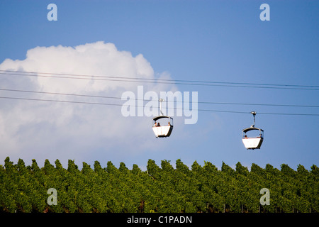 Germania, Rudesheim, Bingen am Rhein, overhead funivia vigna sopra Foto Stock