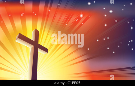 Una splendida croce cristiana inondato di luce Foto Stock