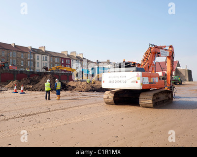 Costruzione di un nuovo muro di mare sulla spiaggia di redcar cleveland North Yorkshire Marzo 2011 Foto Stock