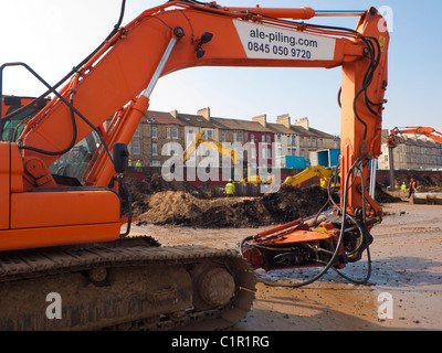 Costruzione di un nuovo muro di mare sulla spiaggia di redcar cleveland North Yorkshire Marzo 2011 Foto Stock