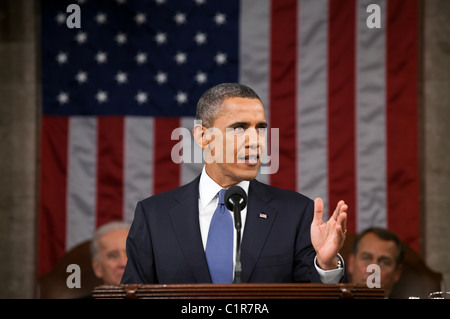Il presidente Barack Obama offre il suo stato dell unione indirizzo in casa camera all'U.S. Capitol a Washington D.C. Foto Stock