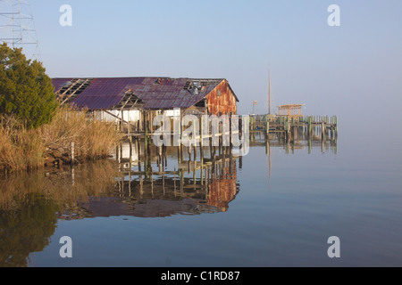 Abbandonato wharf in Apalachicola, Florida, Stati Uniti d'America Foto Stock