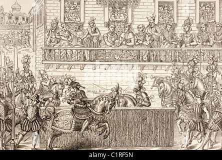 Enrico II 1519 - 1559, Re di Francia, in concorrenza per il torneo quando egli è stato accidentalmente ferito mortalmente.... Foto Stock