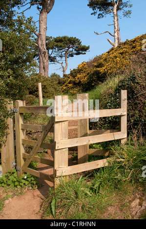 Un ' kissing gate ' sulla costa sud-ovest il percorso vicino San Antonio sulla penisola di Roseland in Cornwall, Regno Unito Foto Stock