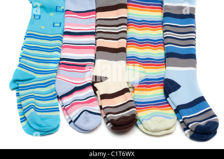Colore baby collant a righe su sfondo bianco Foto Stock