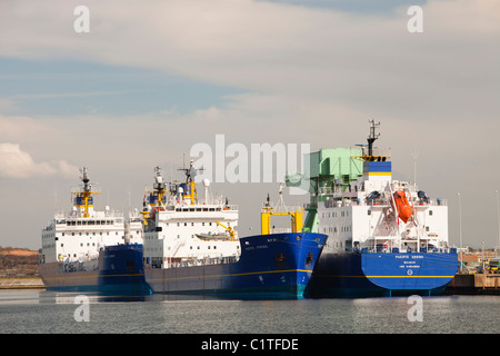 PNTL (Pacific trasporto nucleare limitato) trasporti nucleari navi a dock a Barrow in Furness, Cumbria, Regno Unito. Foto Stock