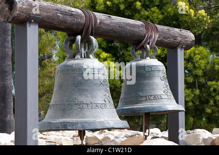 San Juan Capistrano, antiche campane in California. Missione San Juan Capistrano. Foto Stock