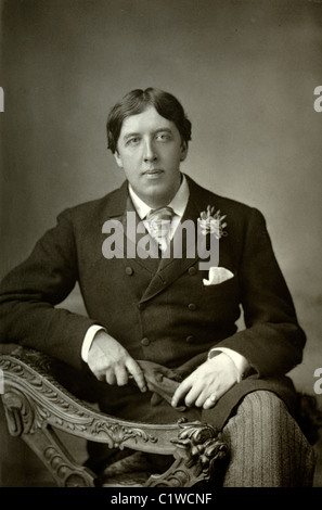 Ritratto di Oscar Wilde (1854-1900) scrittore irlandese, Dandy & poeta. Tipo di legno Foto Stock