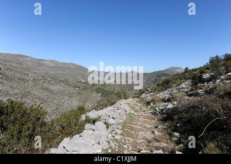 Mozarab Trail, una in stile moresco mulattiera ora utilizzato da escursionisti, vicino a Benimaurell, Vall de Laguart, Provincia di Alicante, Valencia, Spagna Foto Stock