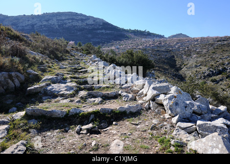 Mozarab Trail, una in stile moresco mulattiera ora utilizzato da escursionisti, vicino a Benimaurell, Vall de Laguart, Provincia di Alicante, Valencia, Spagna Foto Stock