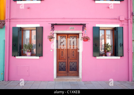 Case colorate di Burano Venezia Italia Foto Stock