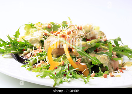 Insalata di rucola con funghi prataioli e germogli di lenticchie Foto Stock