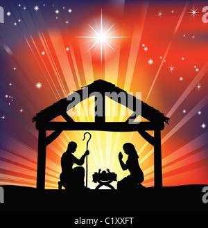 Illustrazione di cristiana tradizionale del Presepe Foto Stock