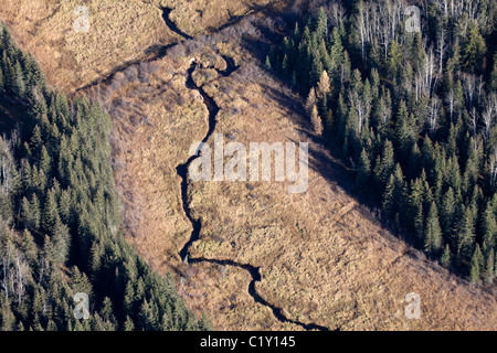 Vista aerea del fiume di avvolgimento e foreste nei pressi di Athabasca Oil Sands, Fort McMurray, Canada Foto Stock